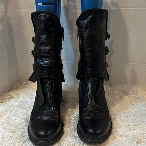 A.S.98 Airstep Italian side zipper black leather Boho Biker boots.